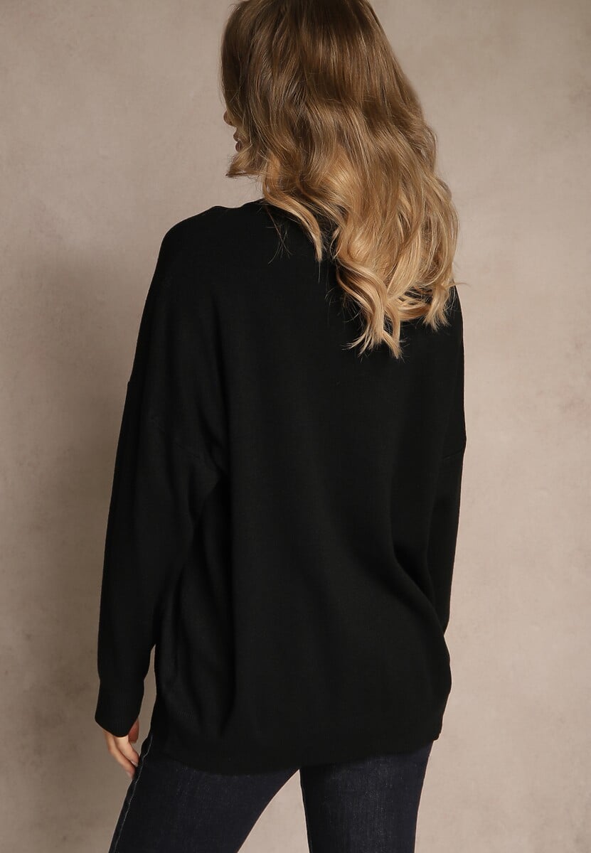 Czarny Nietoperzowy Sweter w Minimalistycznym Stylu Raliava 3