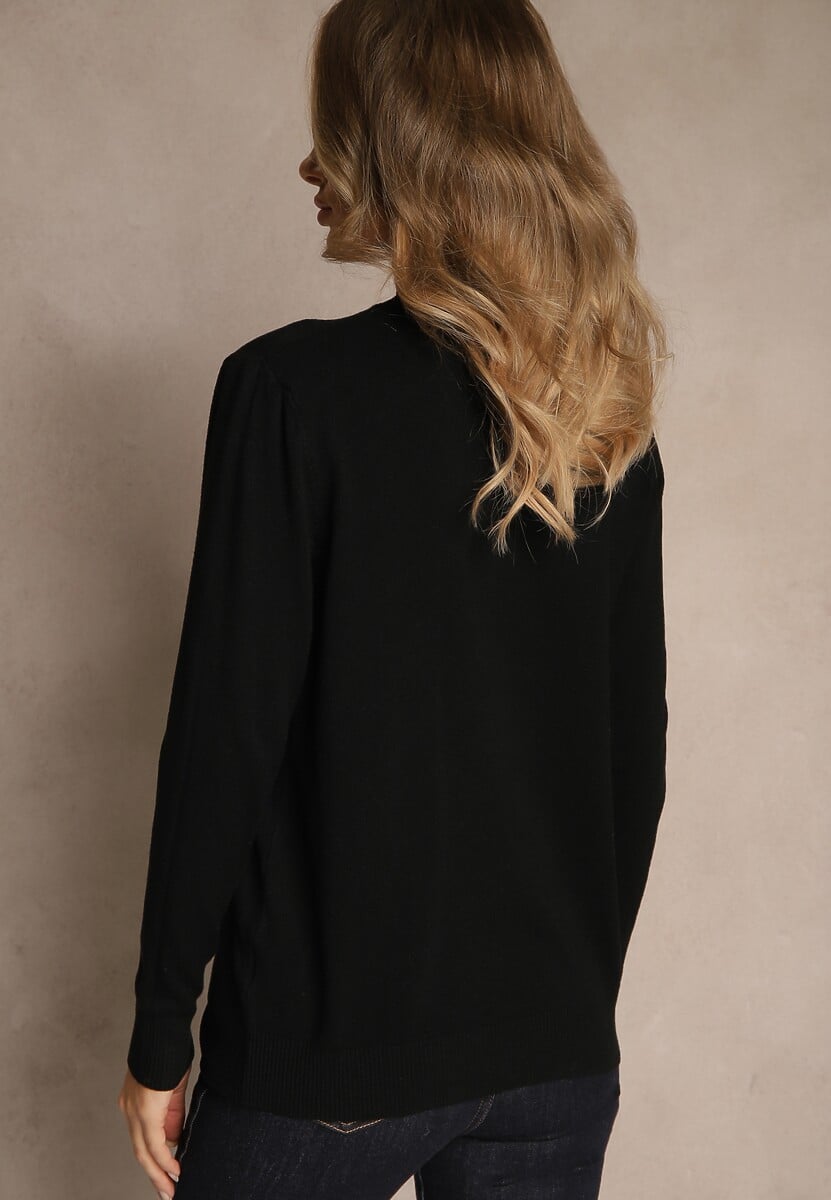 Czarny Casualowy Sweter z Półgolfem w Minimalistycznym Stylu Seorienne 3