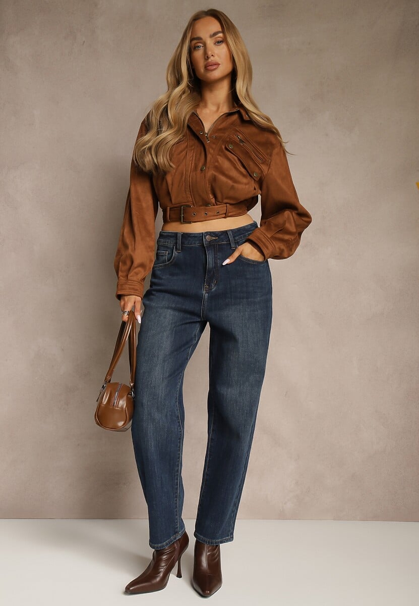 Niebieskie Jeansy Mom Fit High Waist z Wiskozą Erralia 1