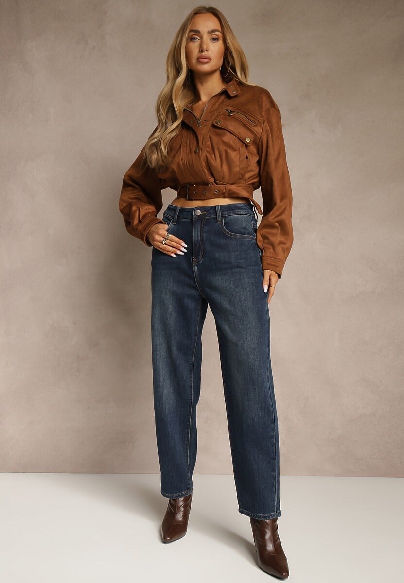 Niebieskie Jeansy Mom Fit High Waist z Wiskozą Erralia 2
