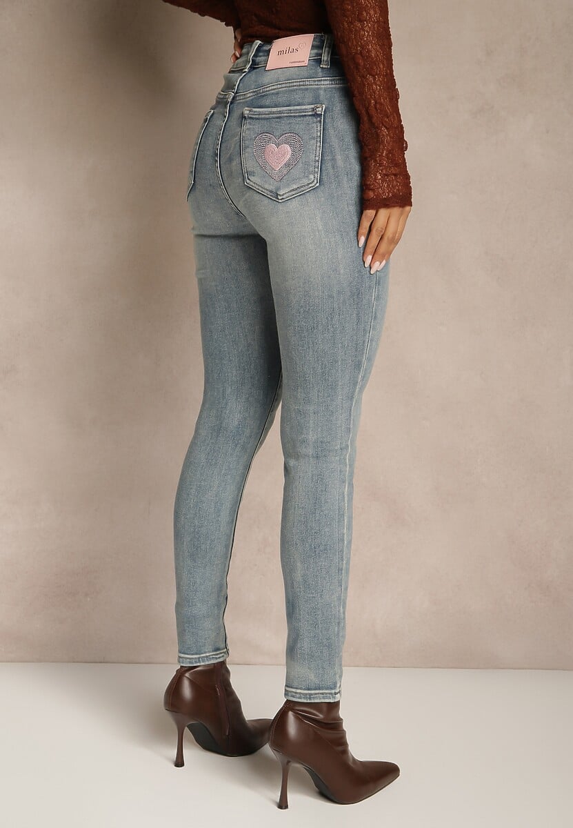 Niebieskie Jeansy Skinny Regular Waist z Bawełną Tevirsa 3