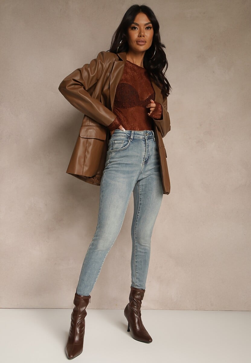 Niebieskie Jeansy Skinny Regular Waist z Bawełną Tevirsa 2