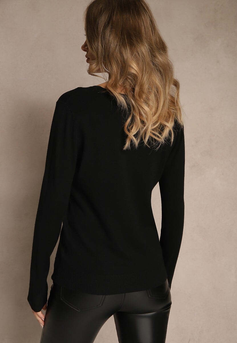 Czarny Gładki Sweter w Minimalistycznym Stylu Tevra 3