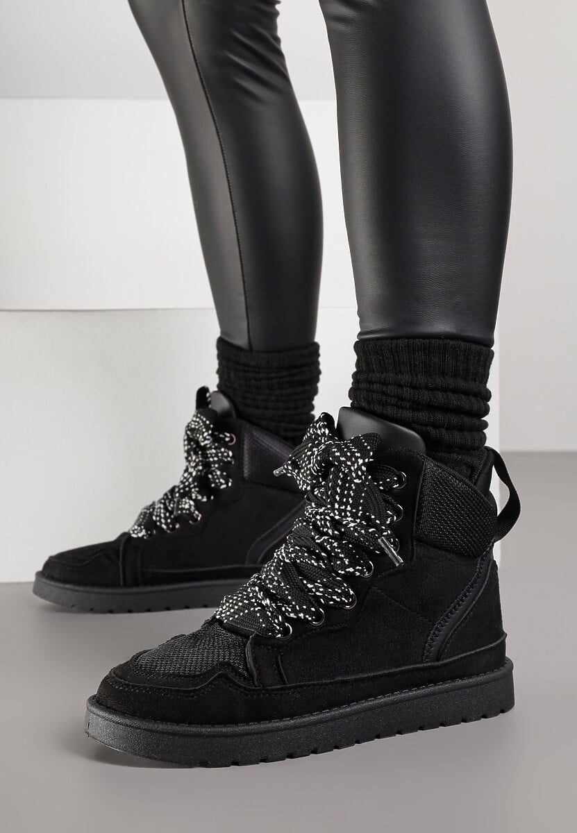 Czarne Sneakersy Ozdobione Sznurówkami w Geometryczny Wzór Avoslia 2