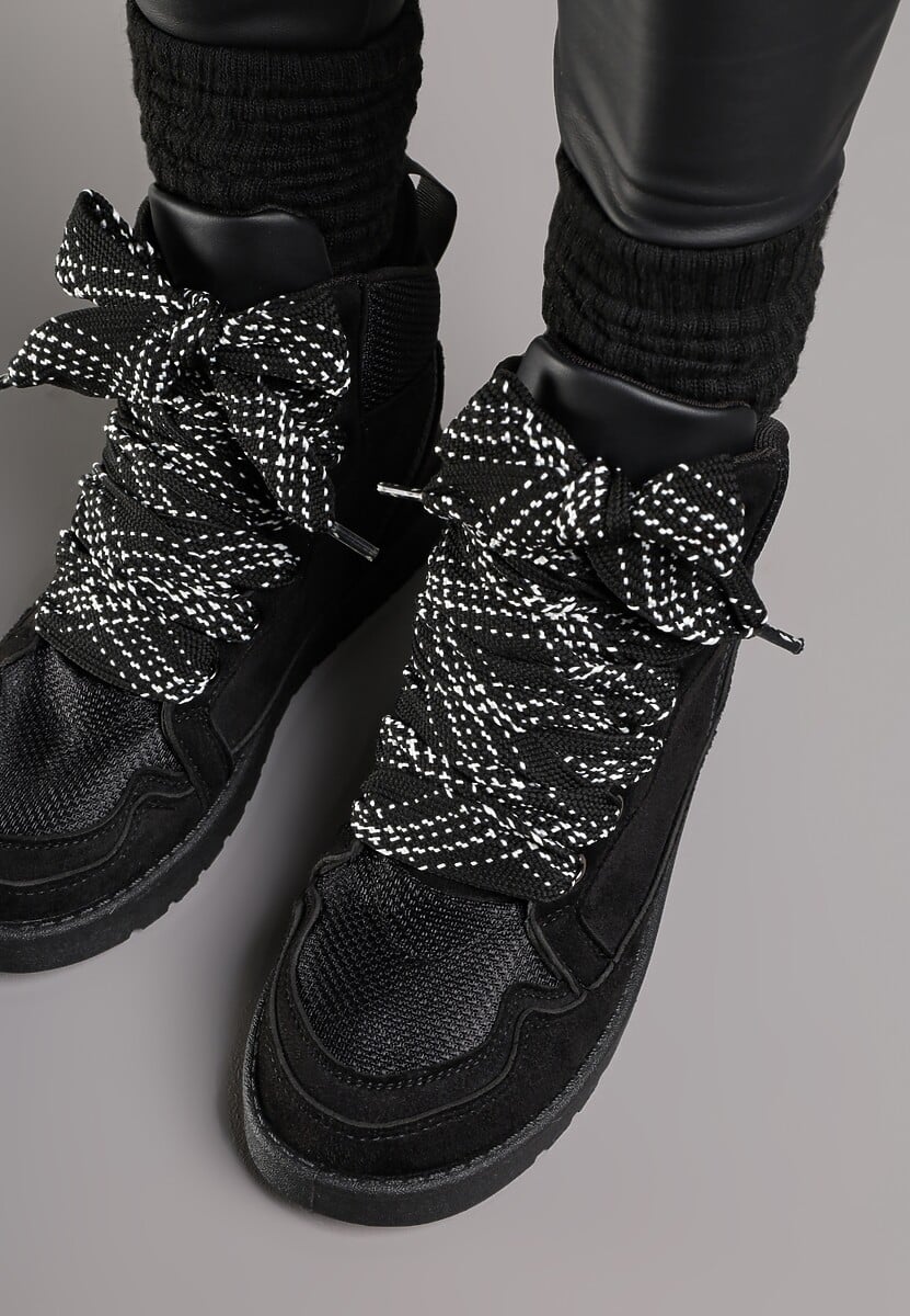 Czarne Sneakersy Ozdobione Sznurówkami w Geometryczny Wzór Avoslia 3