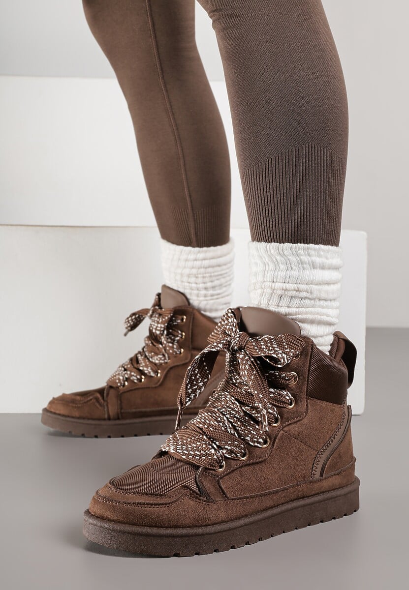 Brązowe Sneakersy Ozdobione Sznurówkami w Geometryczny Wzór Avoslia 3