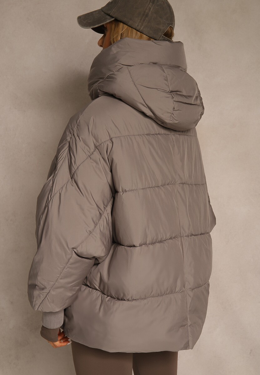 Ciemnobeżowa Oversizowa Kurtka Puffer z Kaputrem Mevenassa 3
