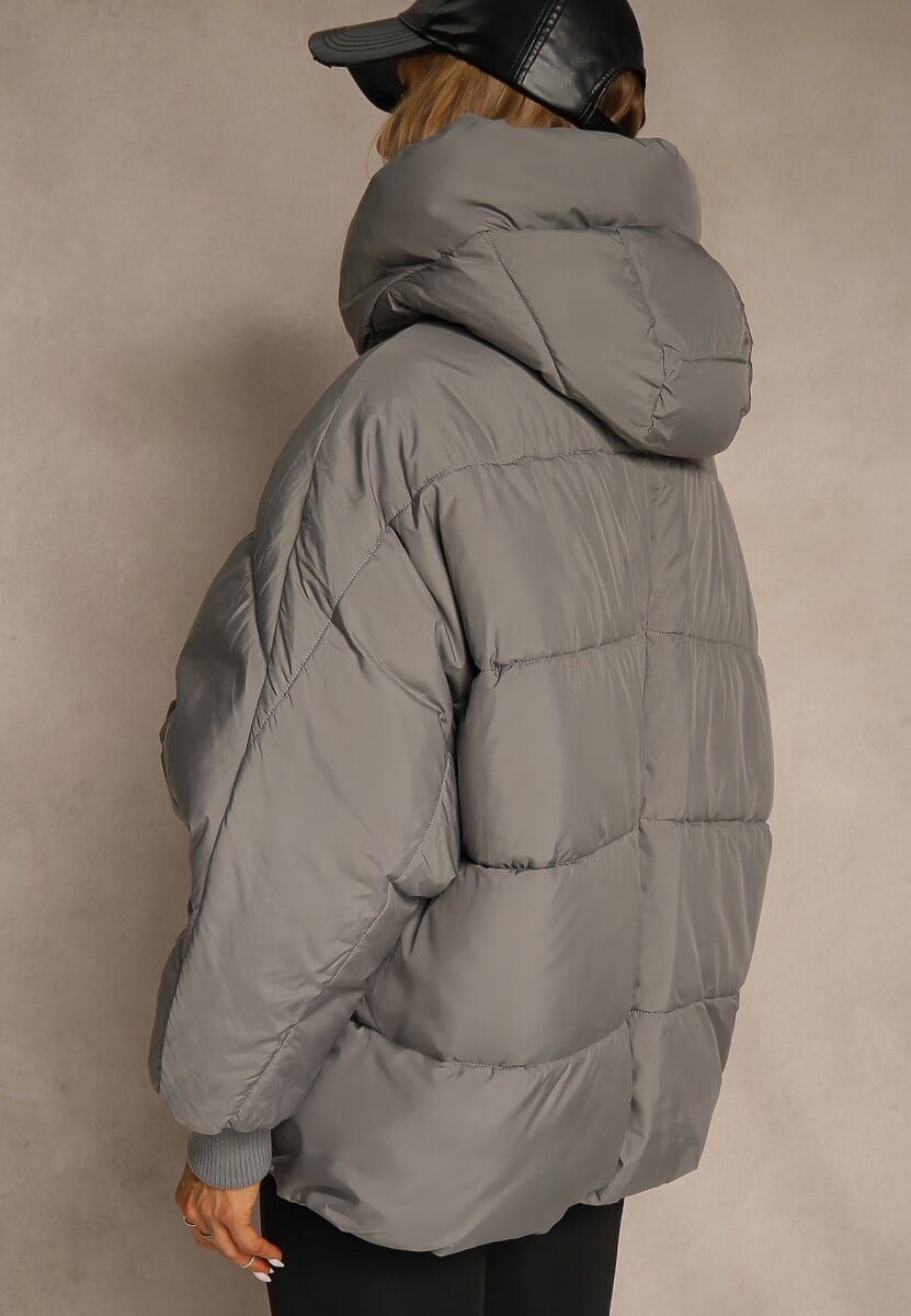 Szara Oversizowa Kurtka Puffer z Kaputrem Mevenassa 3