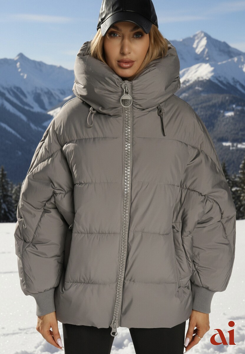 Szara Oversizowa Kurtka Puffer z Kaputrem Mevenassa 1