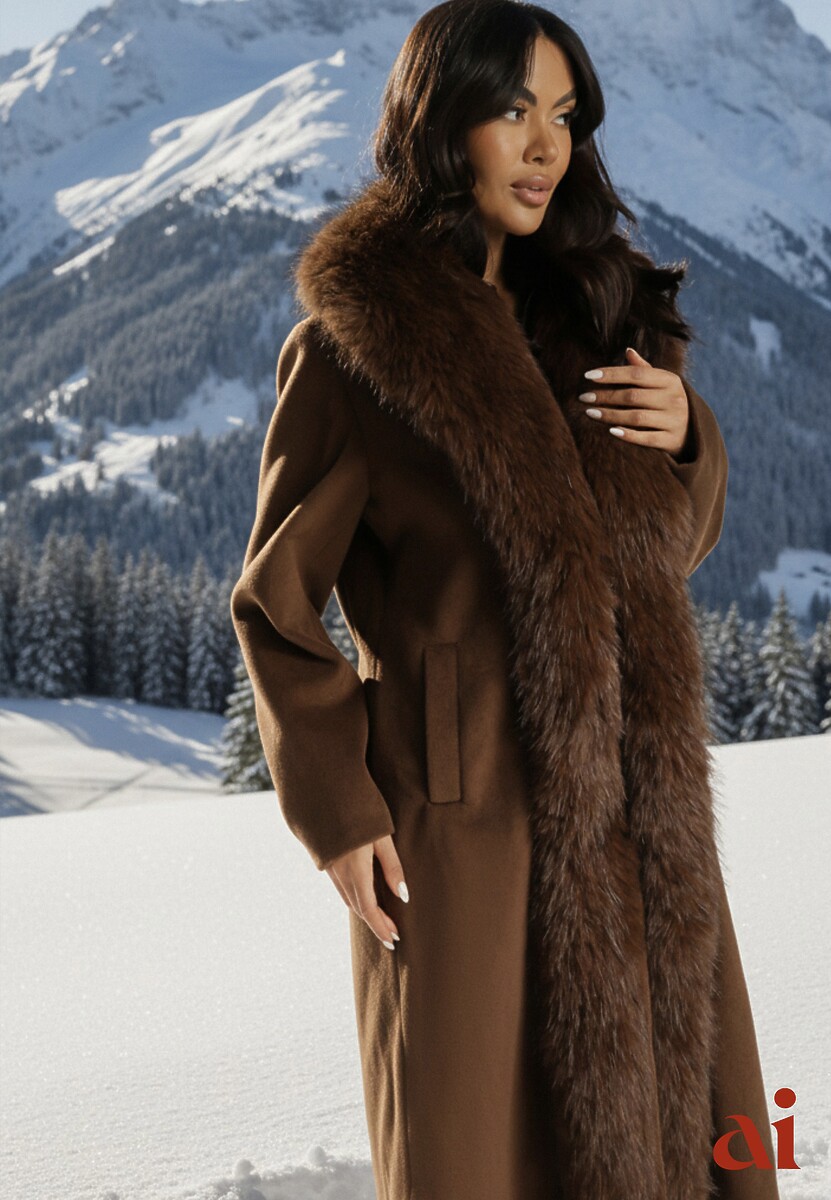 Brązowy Płaszcz z Odpinanym Futerkiem Lillvana 1