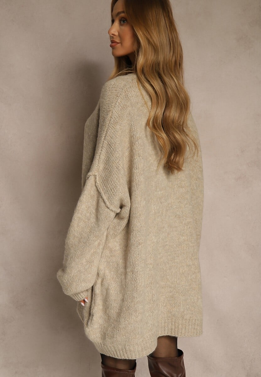Beżowy Sweter Oversize z Wełną i Wiskozą Fedolina 3