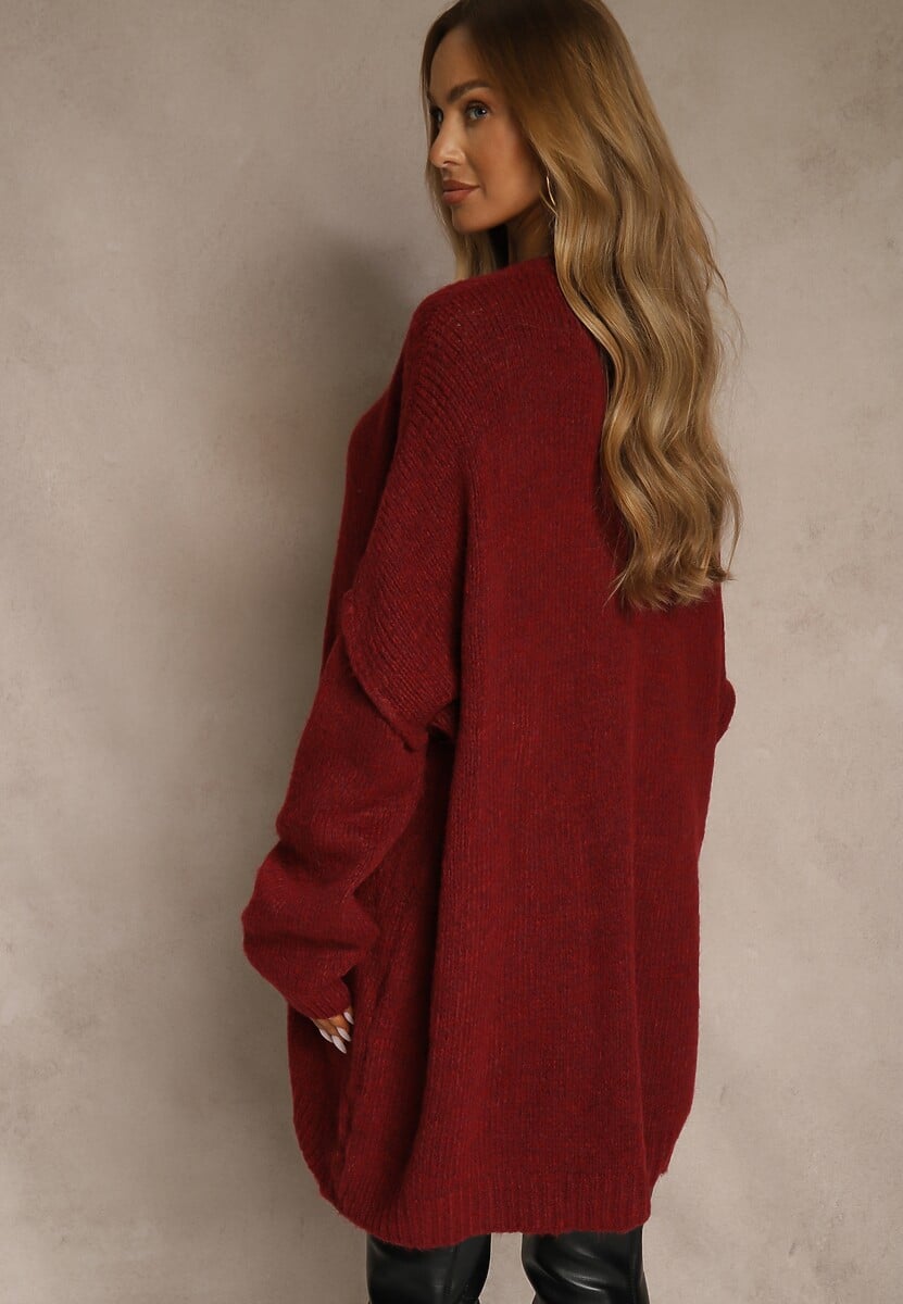 Bordowy Sweter Oversize z Wełną i Wiskozą Fedolina 3