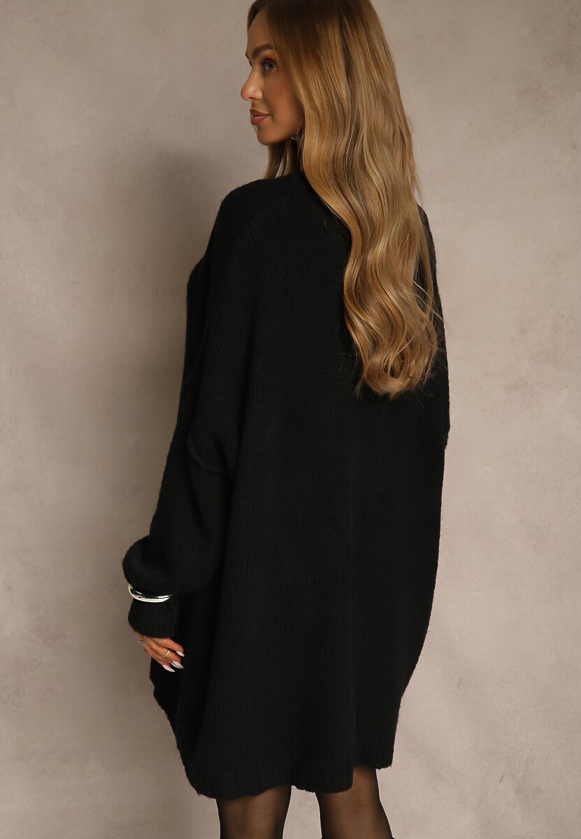 Czarny Sweter Oversize z Wełną i Wiskozą Fedolina 3