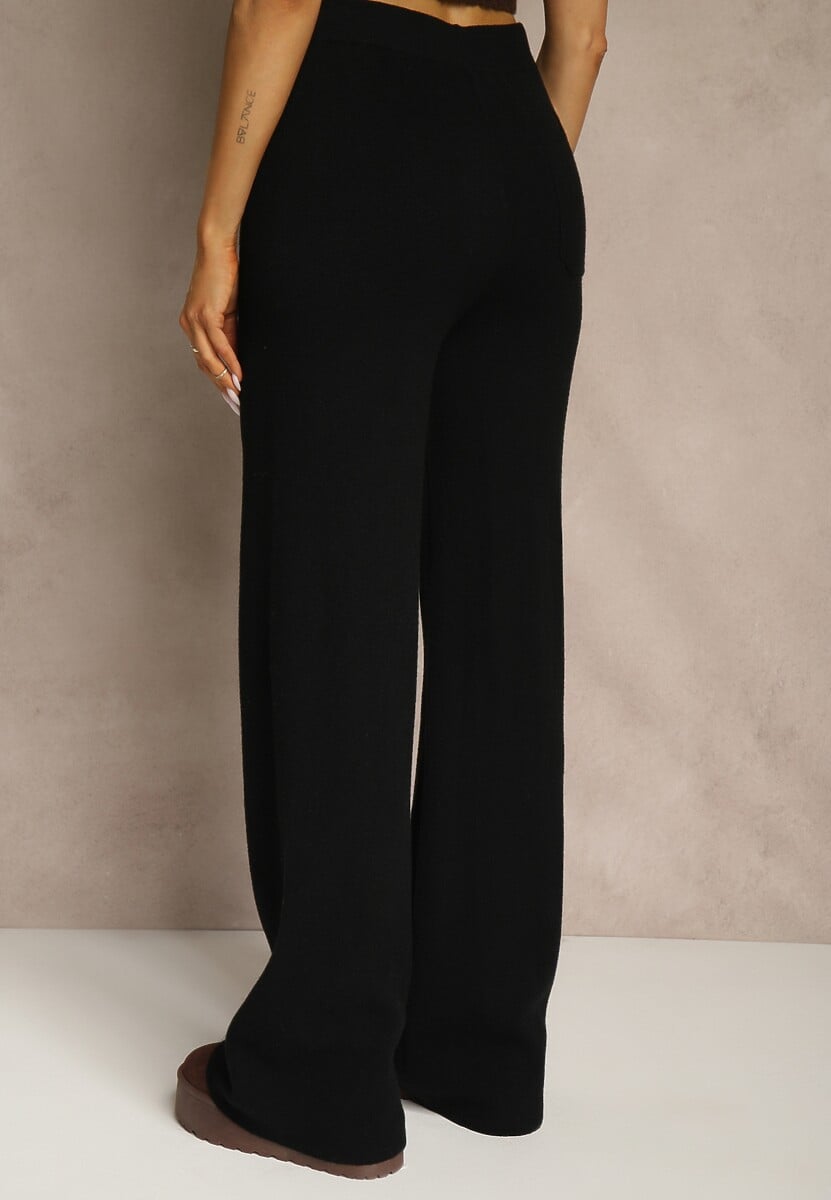Czarne Spodnie Wide Leg High Waist z Dodatkiem Kaszmiru Nevalla 3