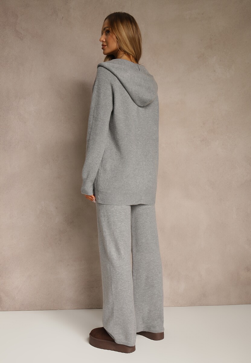 Ciemnoszary Komplet z Wełną i Bawełną Rozpinana Bluza z Kapturem i Szerokie Spodnie Reisema 3