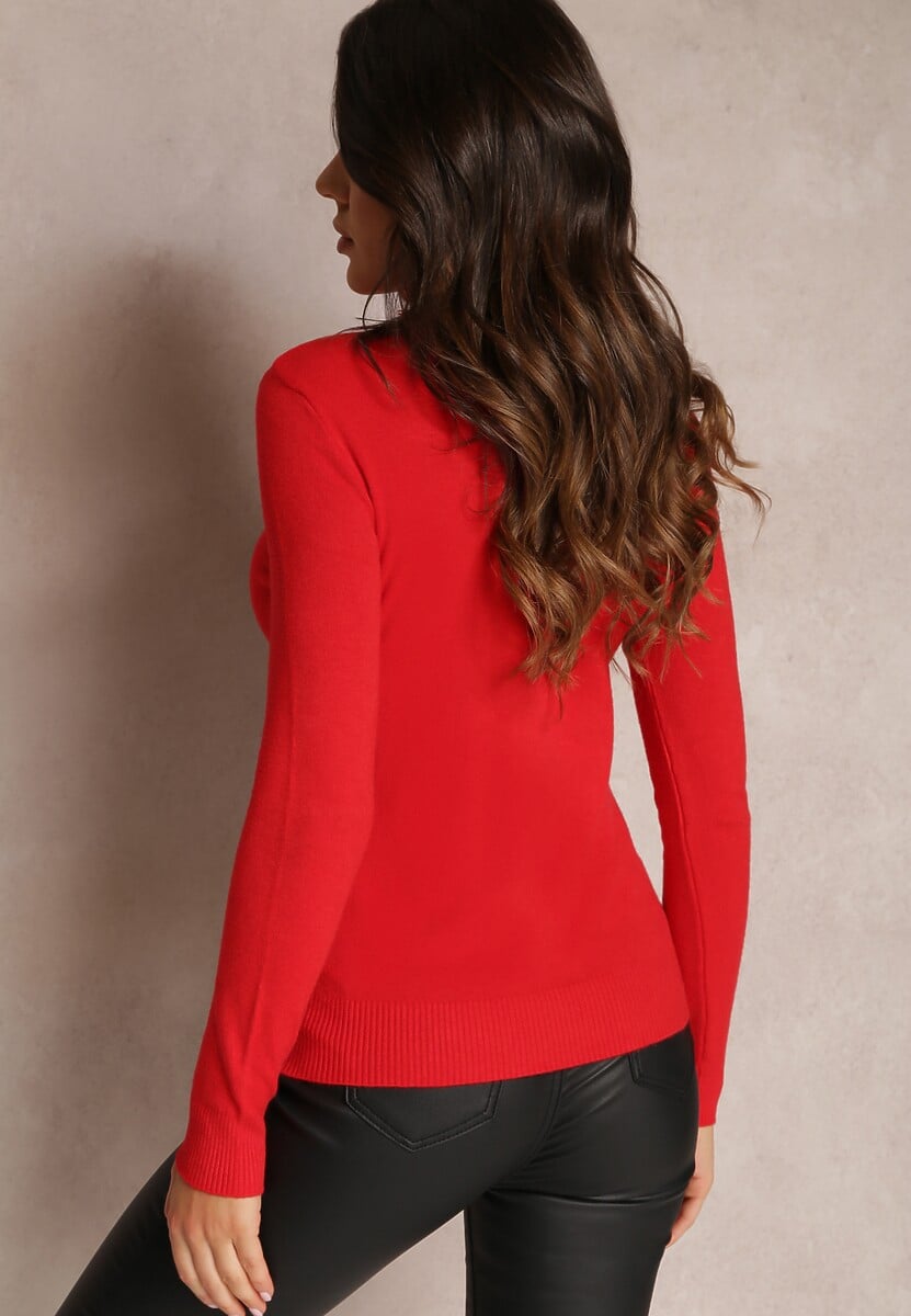 Czerwony Golf z Bawełną w Klasycznym Stylu Reiredia 3