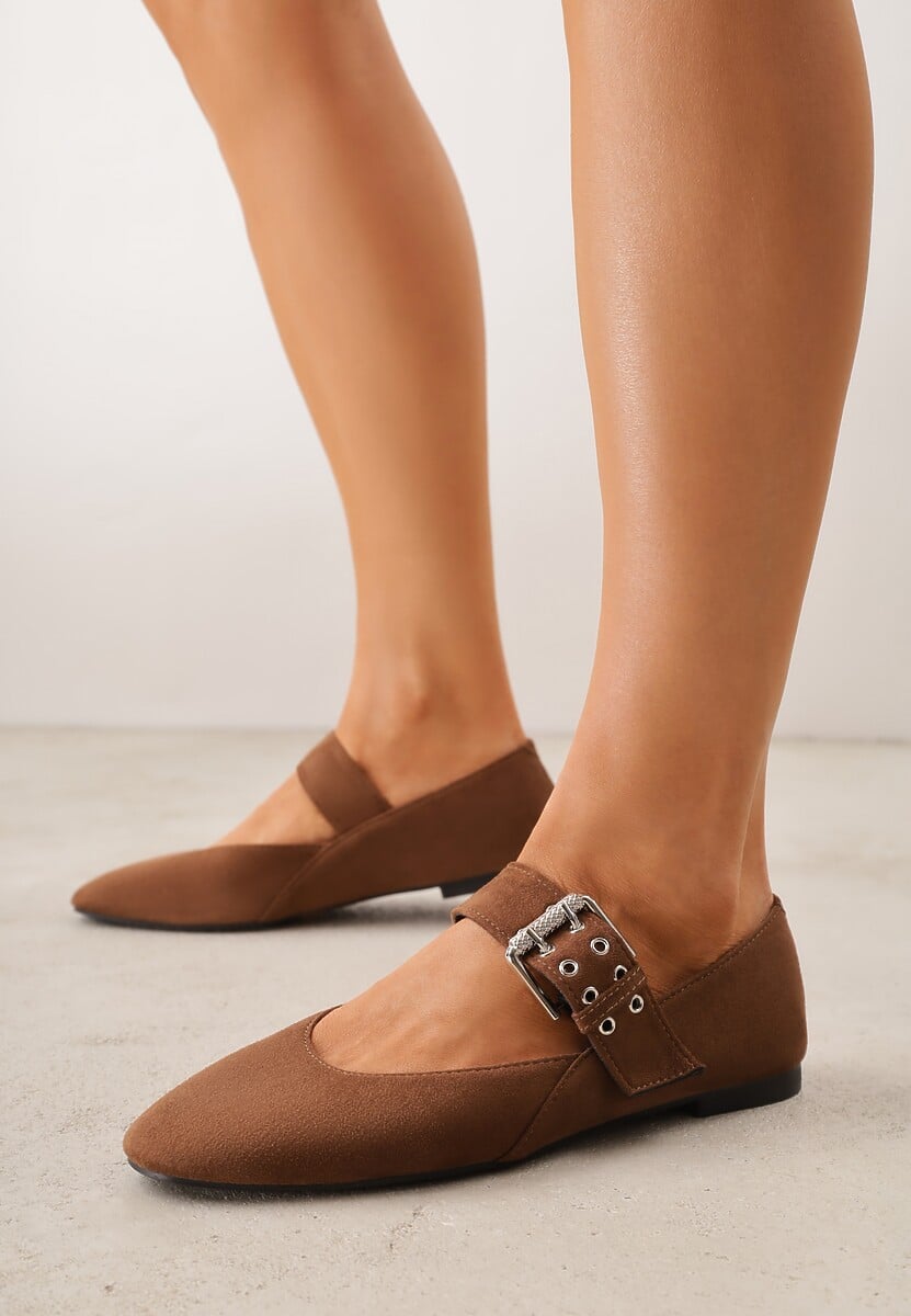 Brązowe Balerinki Vices w Krowie Łaty w Stylu Mary Jane ze Skórzaną Wkładką Rilaneia 3