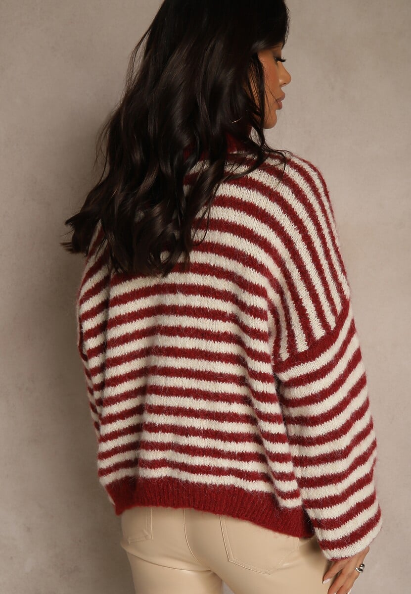 Bordowy Golf z Dodatkiem Wełny Ozdobiony Paskami Monarria 3