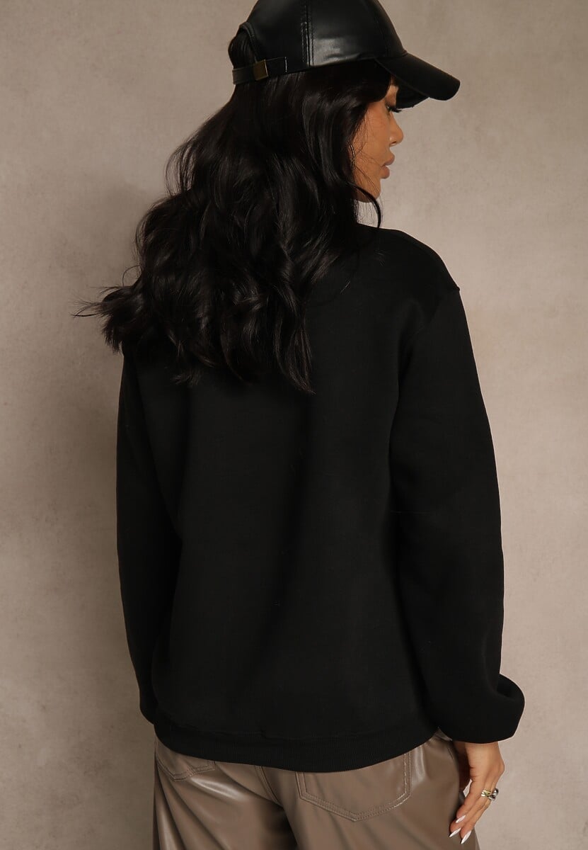 Czarna Bluza z Bawełną i Przeszyciami przy Dekolcie Fezanna 3