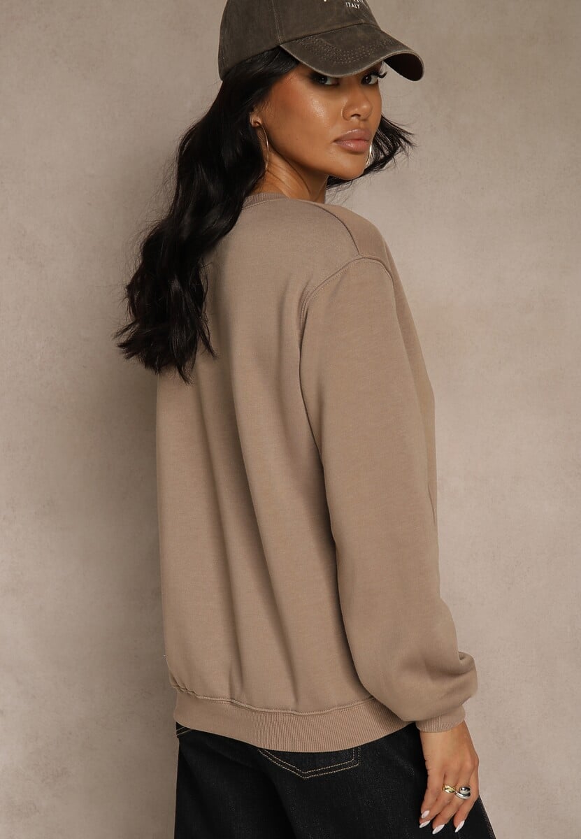 Ciemnobeżowa Bluza z Bawełną i Przeszyciami przy Dekolcie Fezanna 3