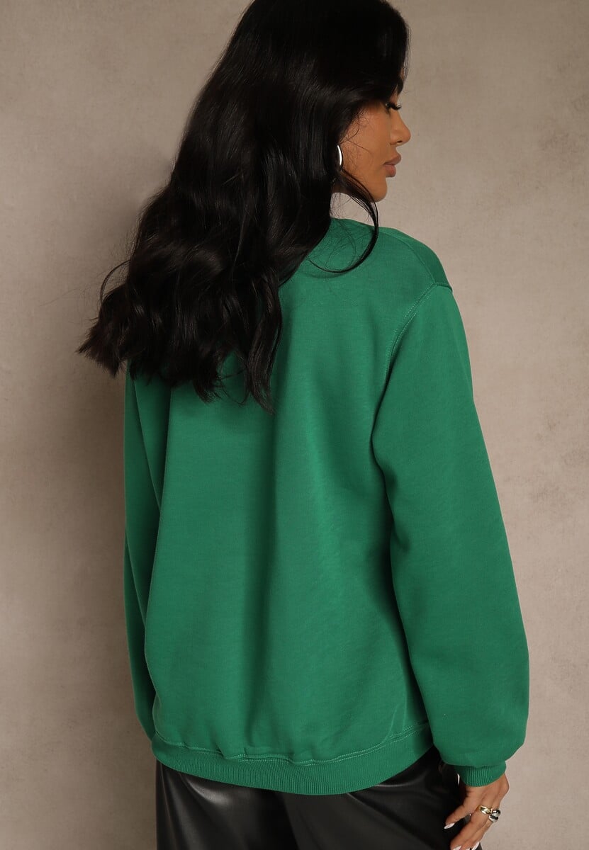 Zielona Bluza z Bawełną i Przeszyciami przy Dekolcie Fezanna 3