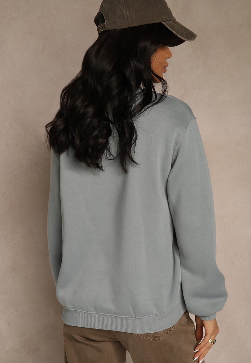 Szara Bluza z Bawełną i Przeszyciami przy Dekolcie Fezanna 3