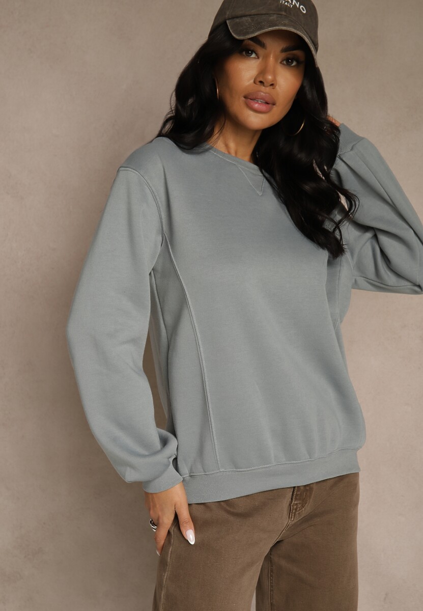 Szara Bluza z Bawełną i Przeszyciami przy Dekolcie Fezanna 1