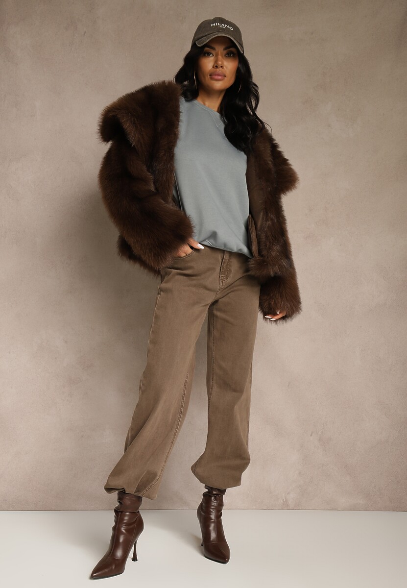 Szara Bluza z Bawełną i Przeszyciami przy Dekolcie Fezanna 2