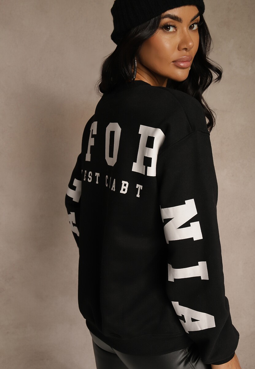 Czarna Bluza Ocieplana z Bawełną Ozdobiona Napisem Fezurra 3