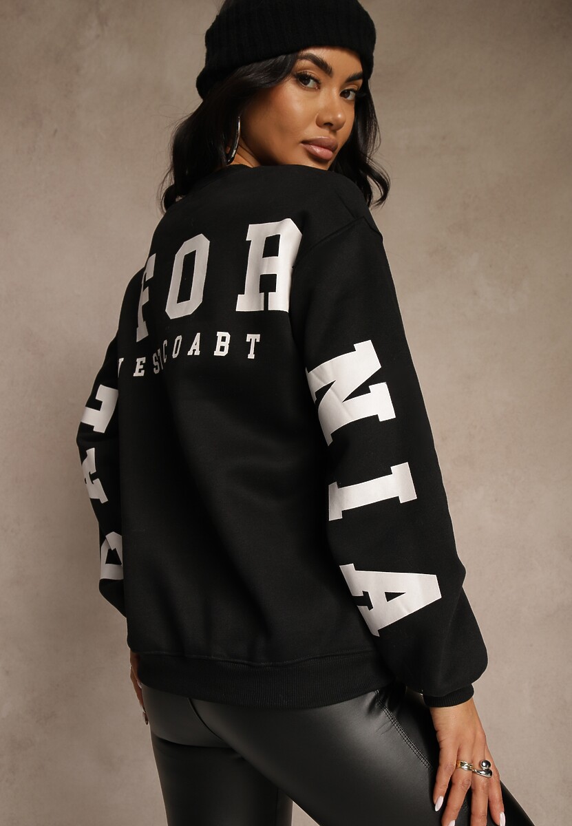 Czarna Bluza Ocieplana z Bawełną Ozdobiona Napisem Fezurra 1