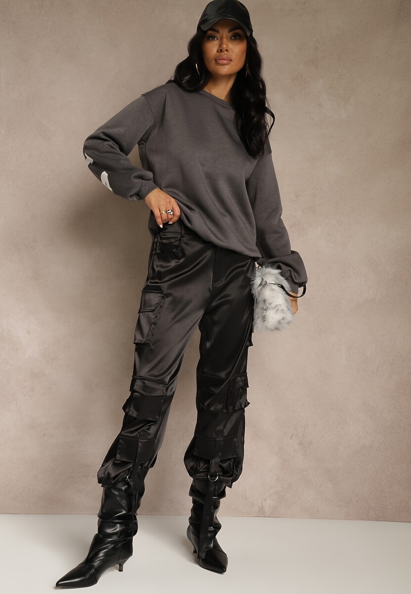 Szara Bluza Ocieplana z Bawełną Ozdobiona Napisem Fezurra 2