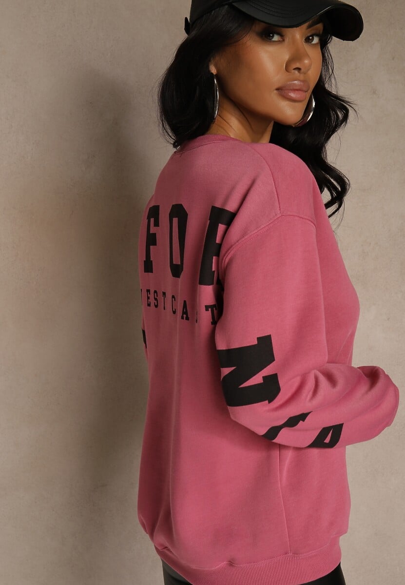 Różowa Bluza Ocieplana z Bawełną Ozdobiona Napisem Fezurra 3