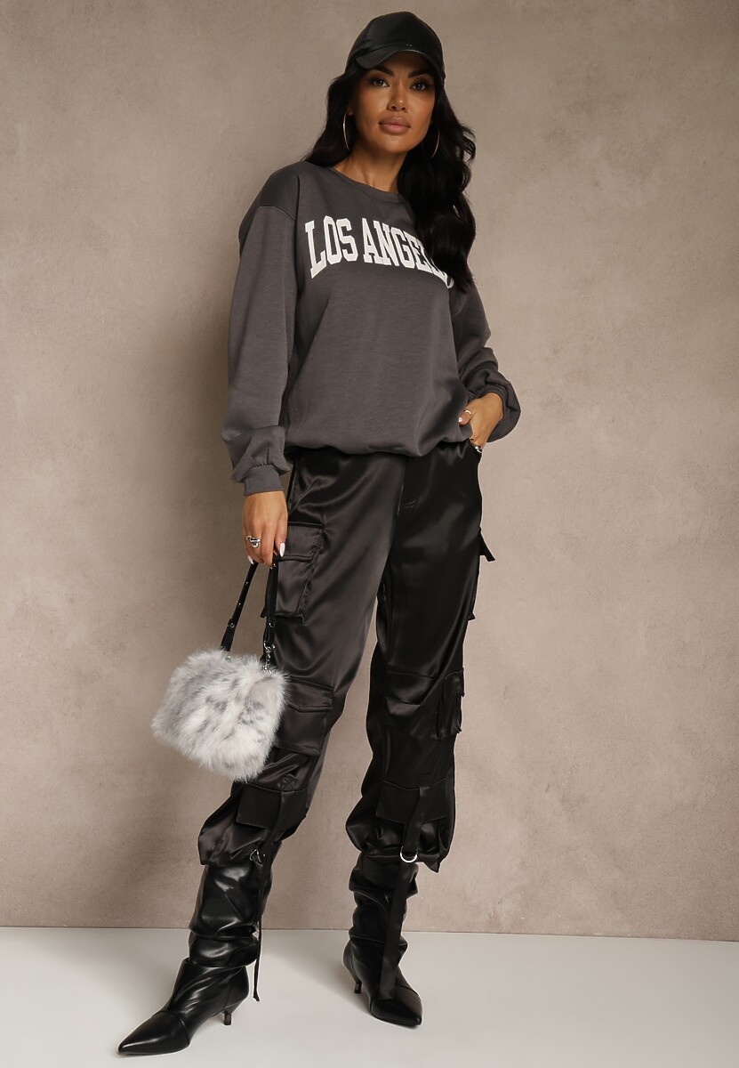 Szara Bluza z Bawełną Ozdobiona  Napisem Fezolda 2