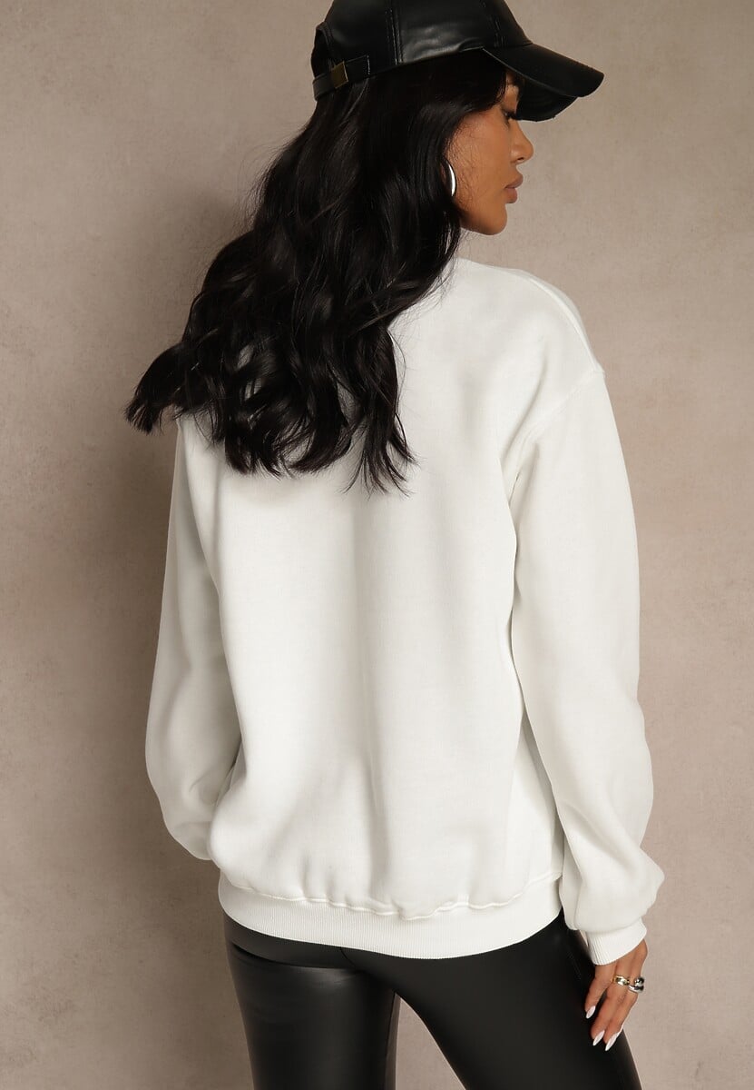 Biała Bluza z Bawełną Ozdobiona  Napisem Fezolda 3