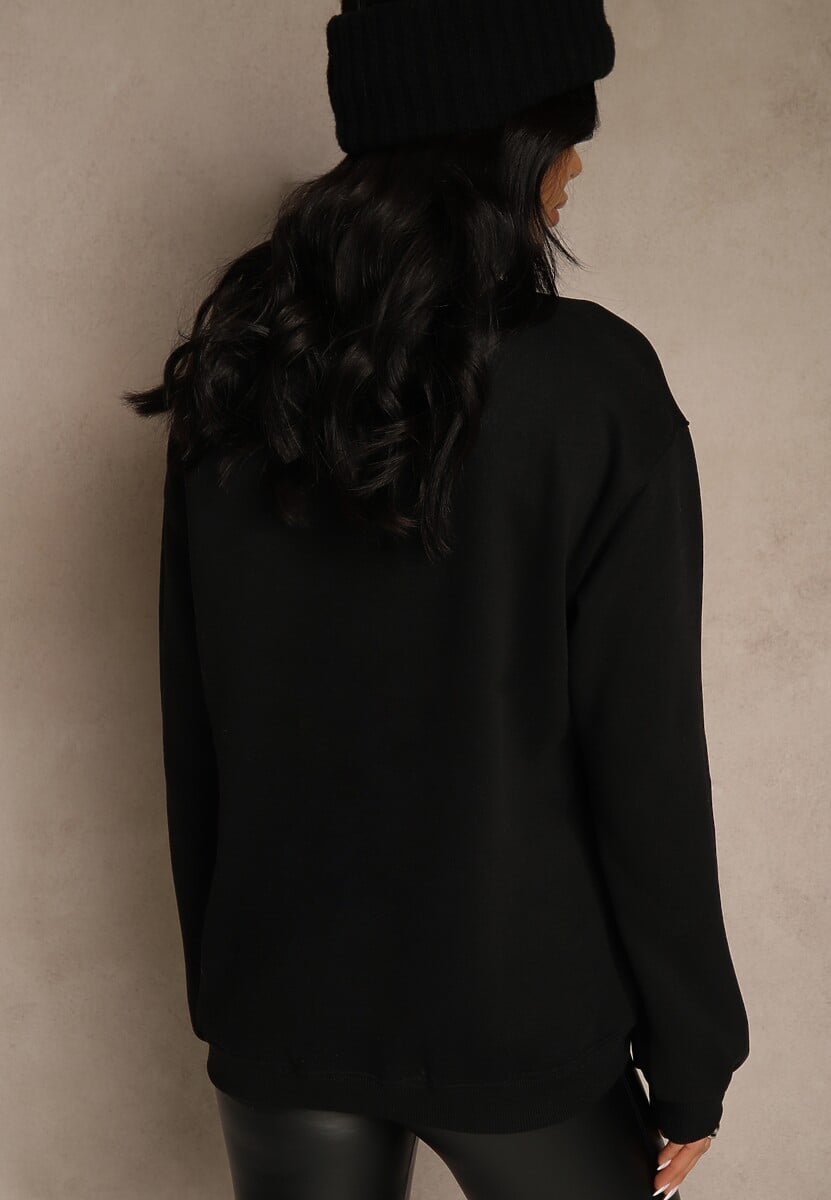 Czarna Bluza z Bawełną Ozdobiona  Napisem Fezolda 3