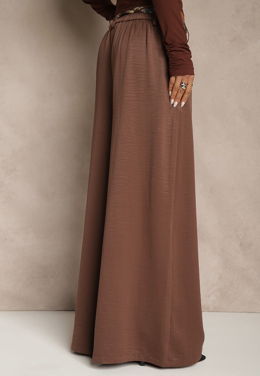 Brązowe Szerokie Spodnie z Paskiem w Stylu Wstążki Tussema 3