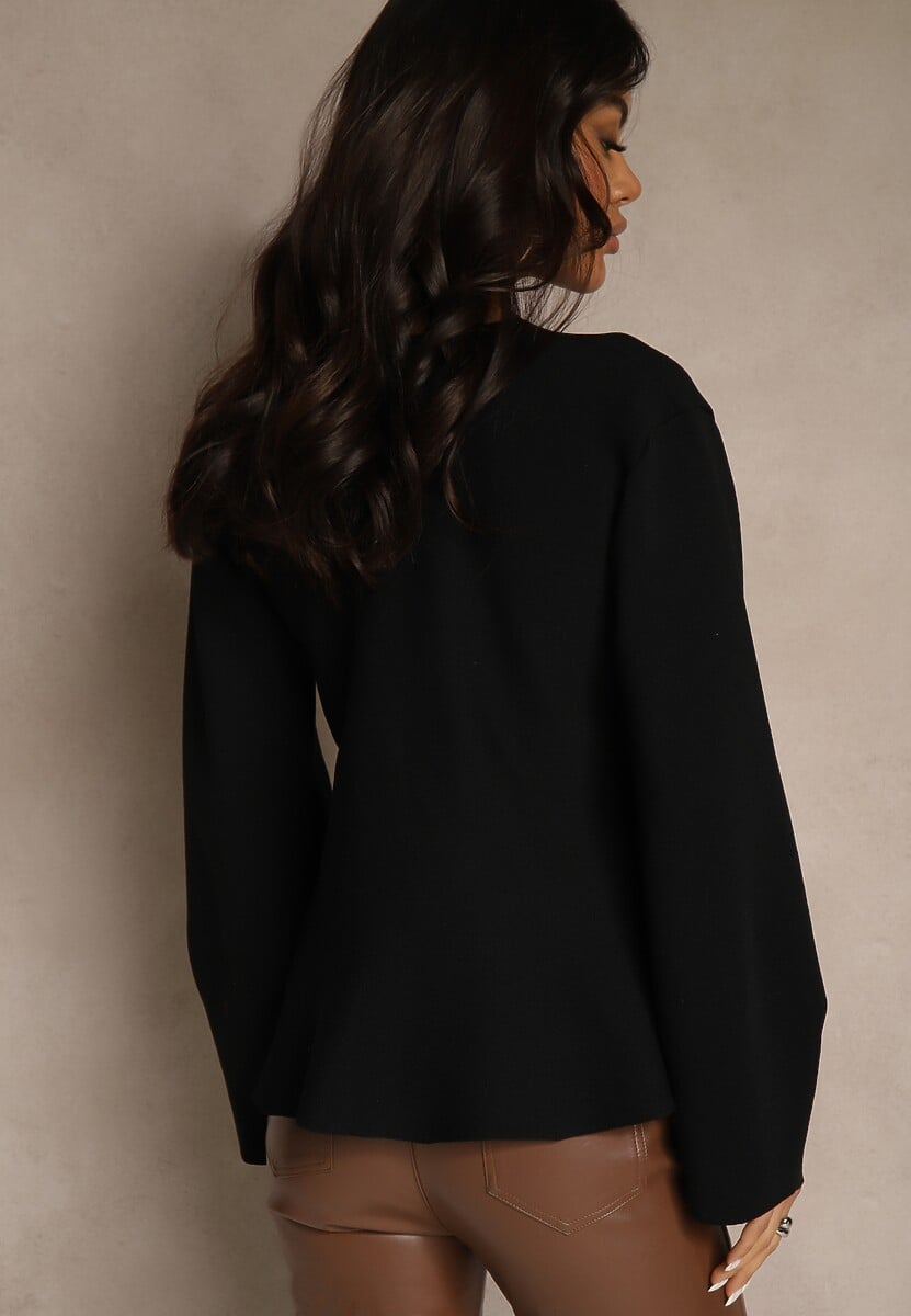 Czarny Kardigan z Wiskozą Ozdobiony w Pasie Wiązaniem Tusllima 3