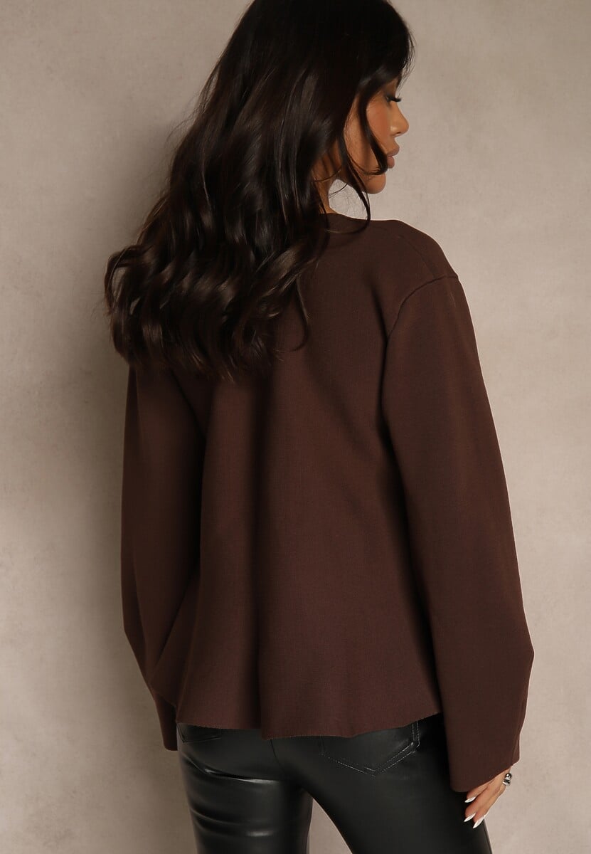 Brązowy Kardigan z Wiskozą Ozdobiony w Pasie Wiązaniem Tusllima 3