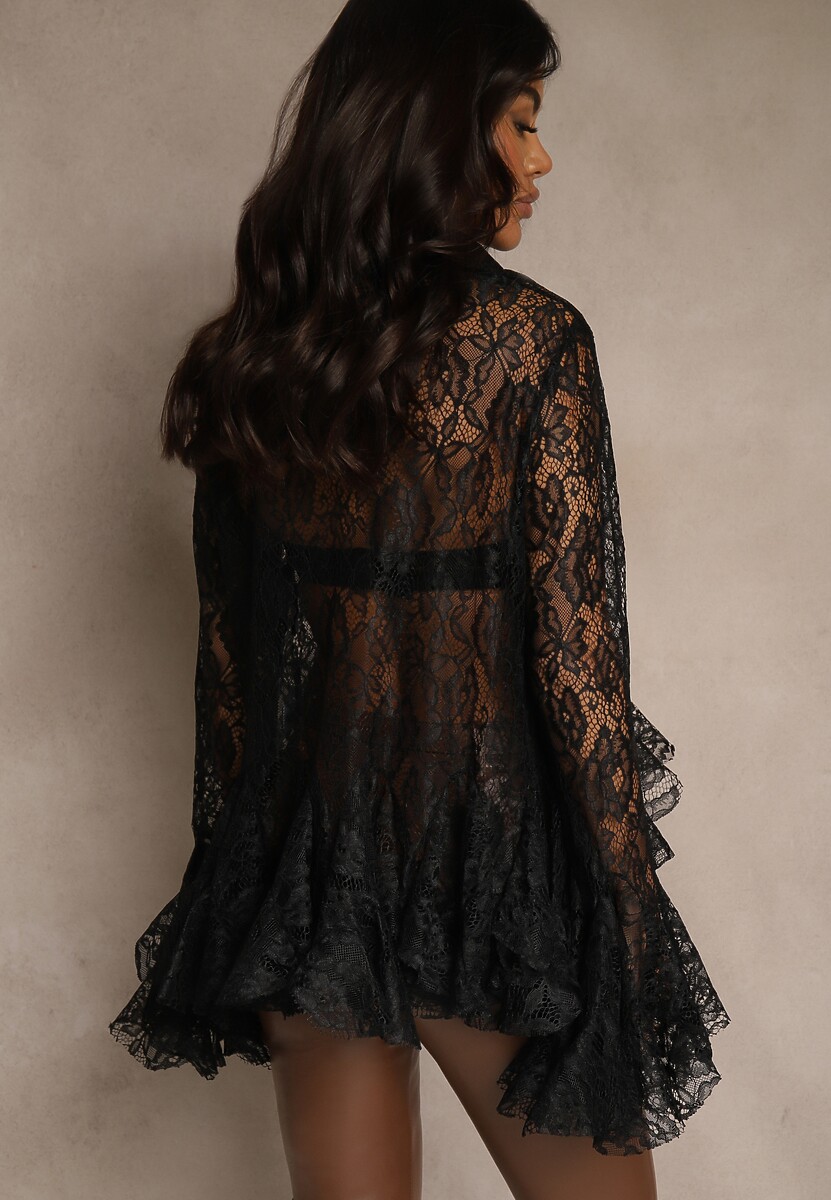 Czarna Koszula z Koronki z Falbankami Ezifina 3