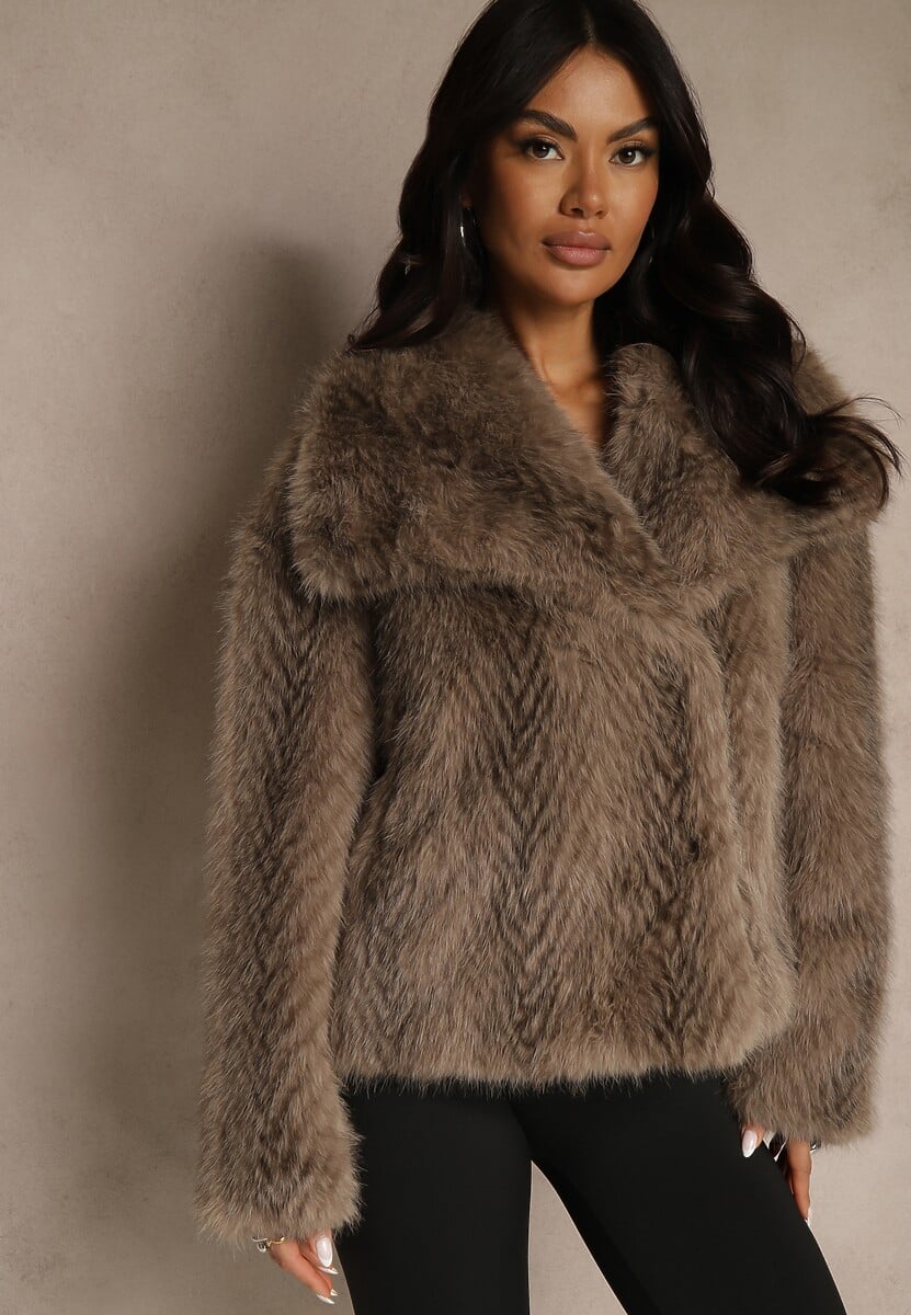 Jasnobrązowa Kurtka Futerko Ozdobione Cieniowanym Motywem Monideva 3