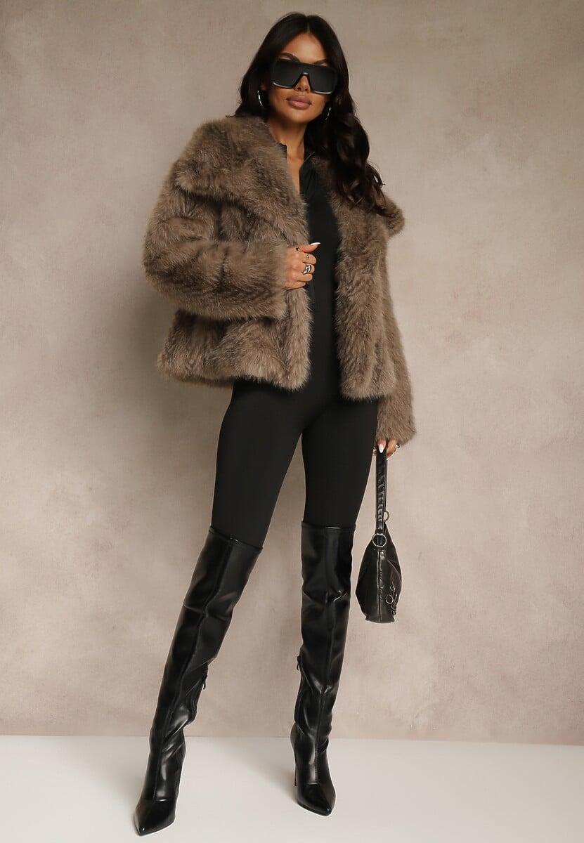 Jasnobrązowa Kurtka Futerko Ozdobione Cieniowanym Motywem Monideva 2