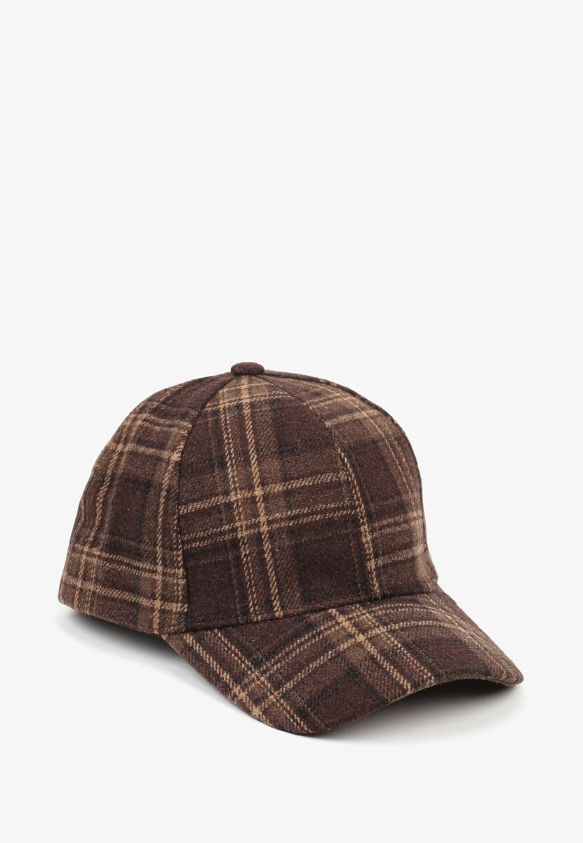 Brązowa Czapka z Daszkiem Zdobiona Printem w Kratę Venilara 1