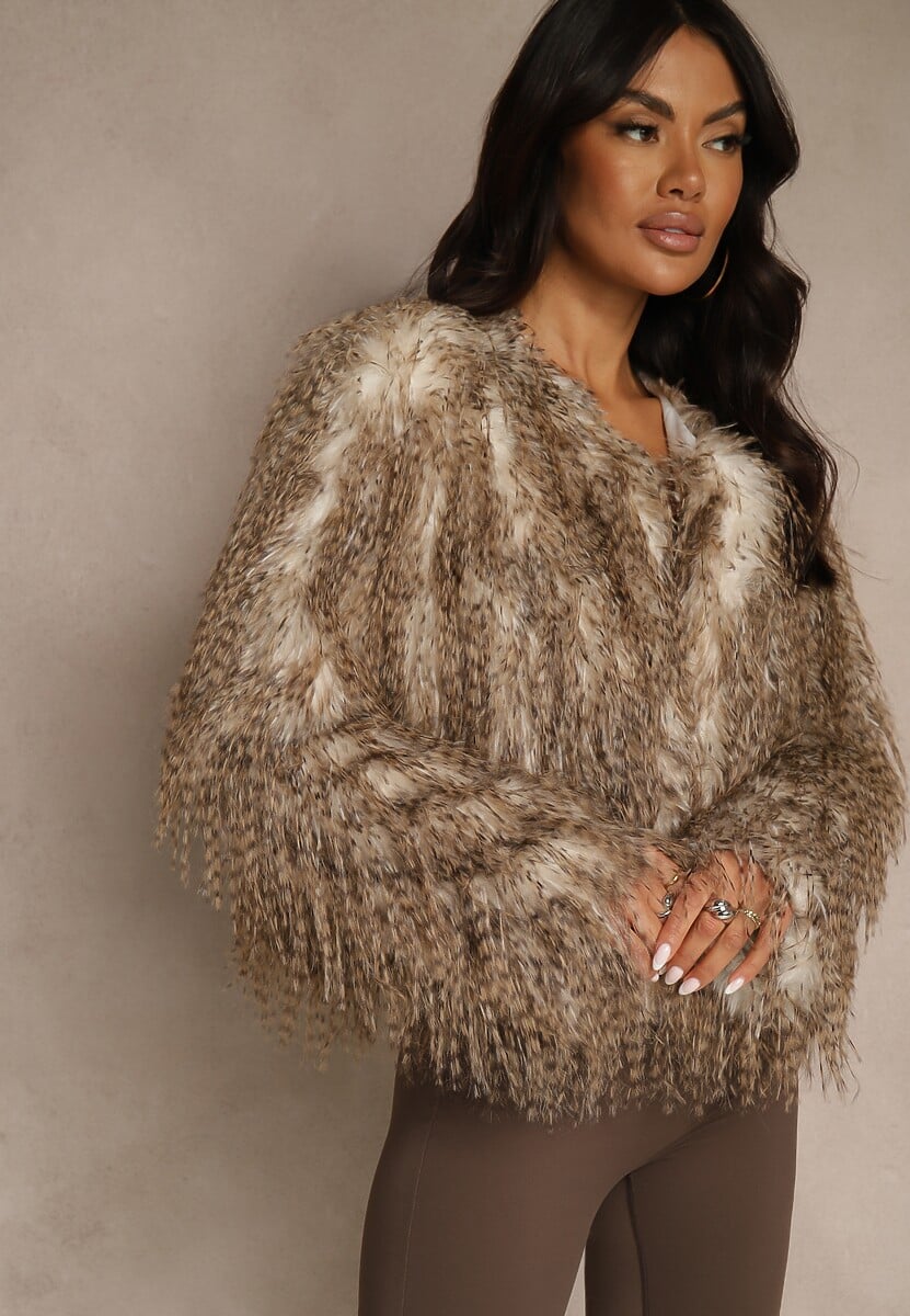 Brązowa Kurtka Futerko Ozdobione Cieniowaniem Tusirra 1