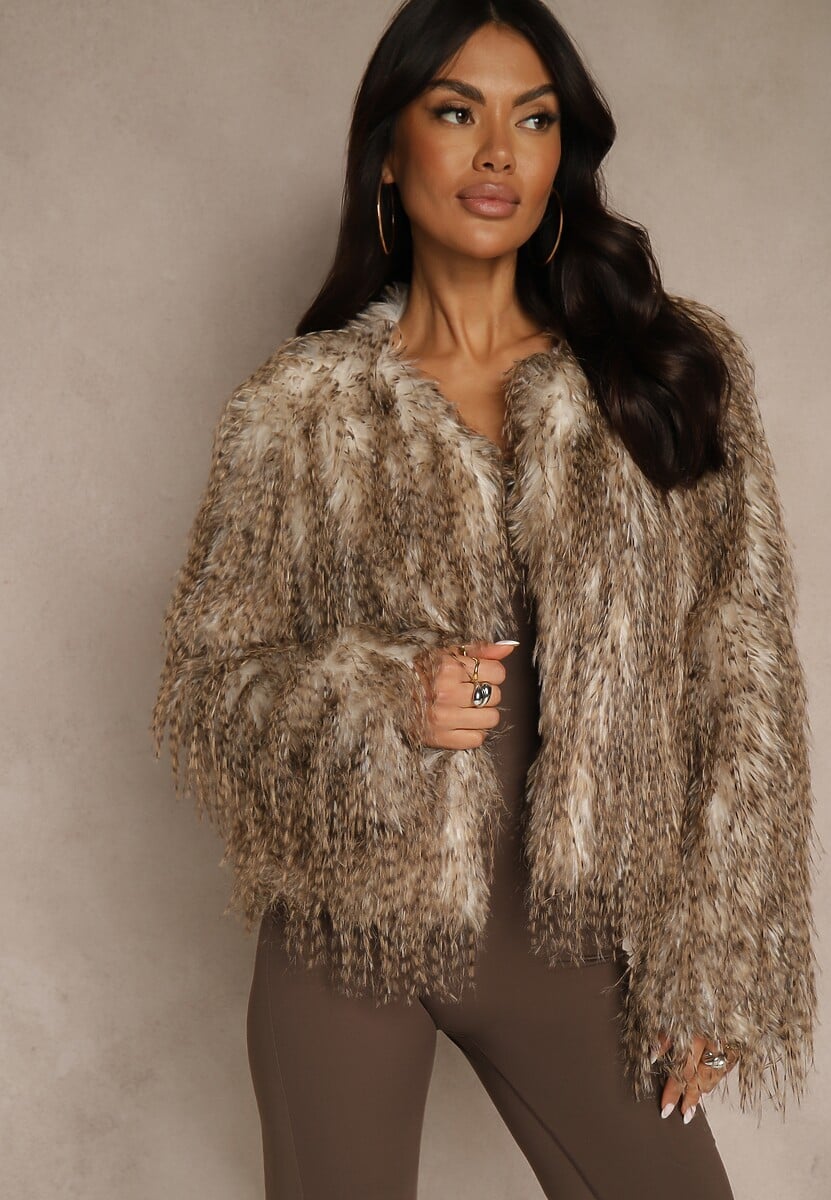 Brązowa Kurtka Futerko Ozdobione Cieniowaniem Tusirra 2