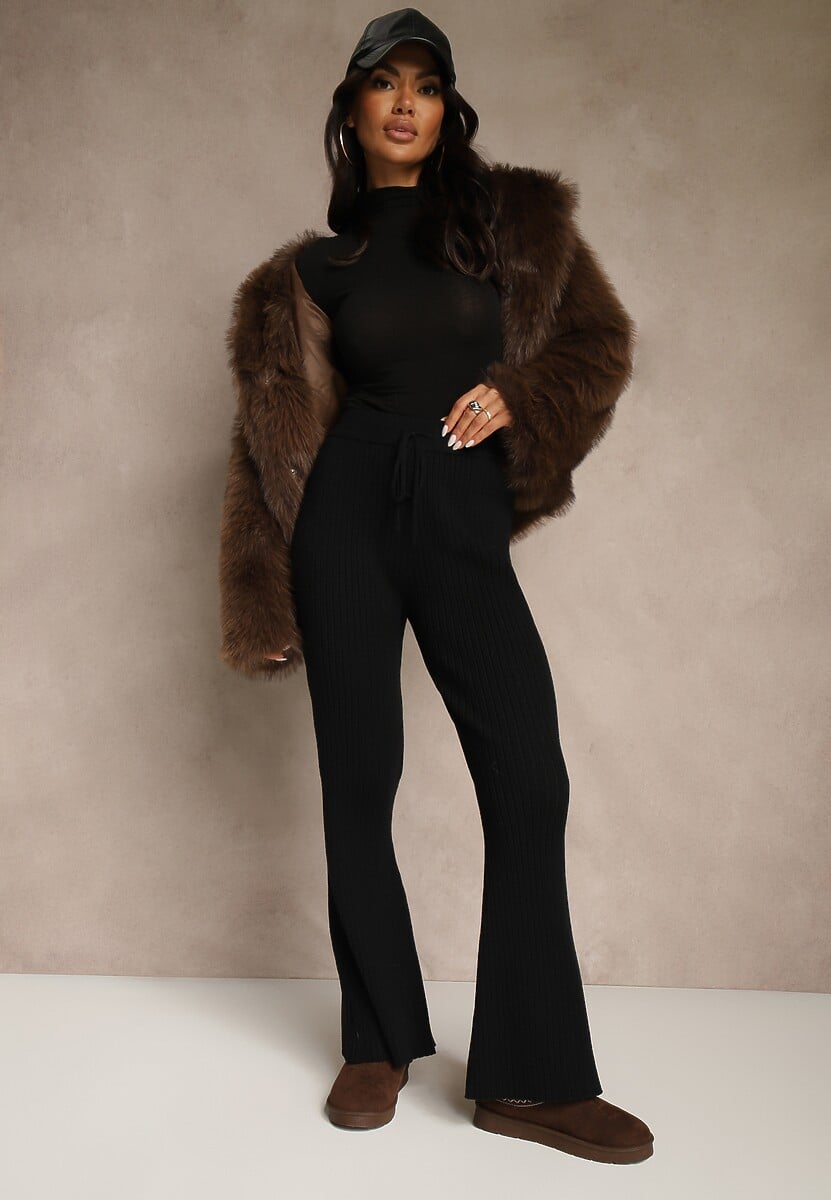 Czarne Spodnie Dzwony z Wiskozą High Waist Tusrima 2