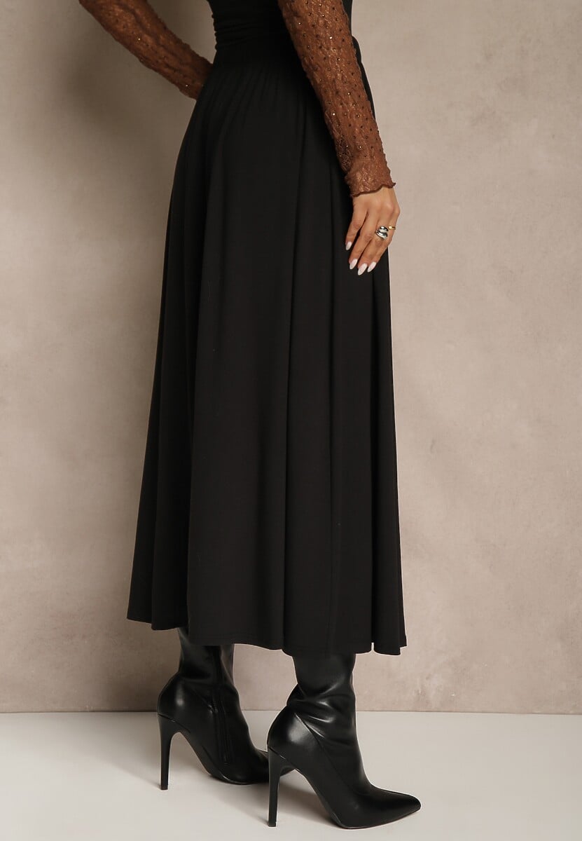 Czarna Rozkloszowana Spódnica z Bawełny Tussala 3