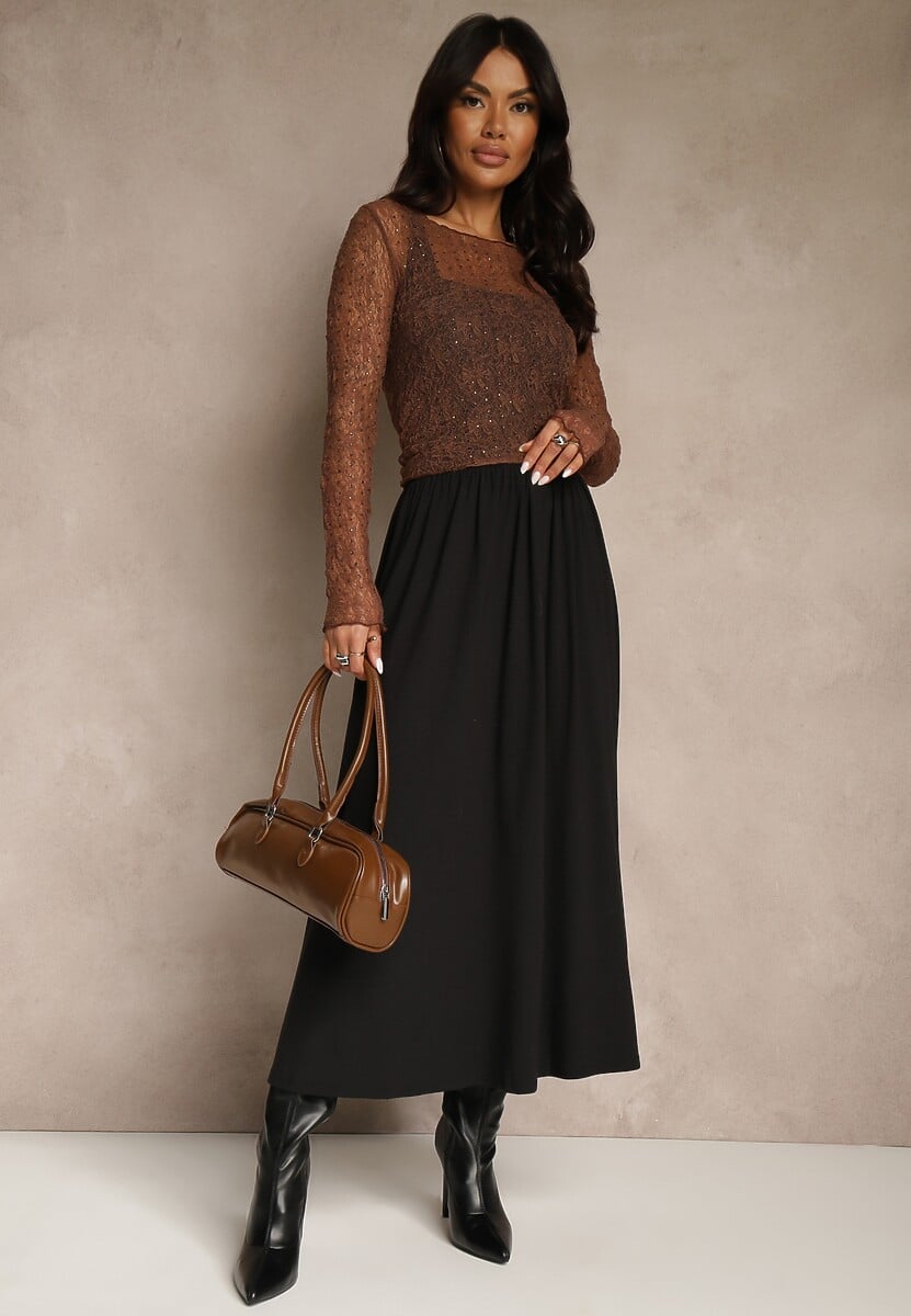 Czarna Rozkloszowana Spódnica z Bawełny Tussala 2