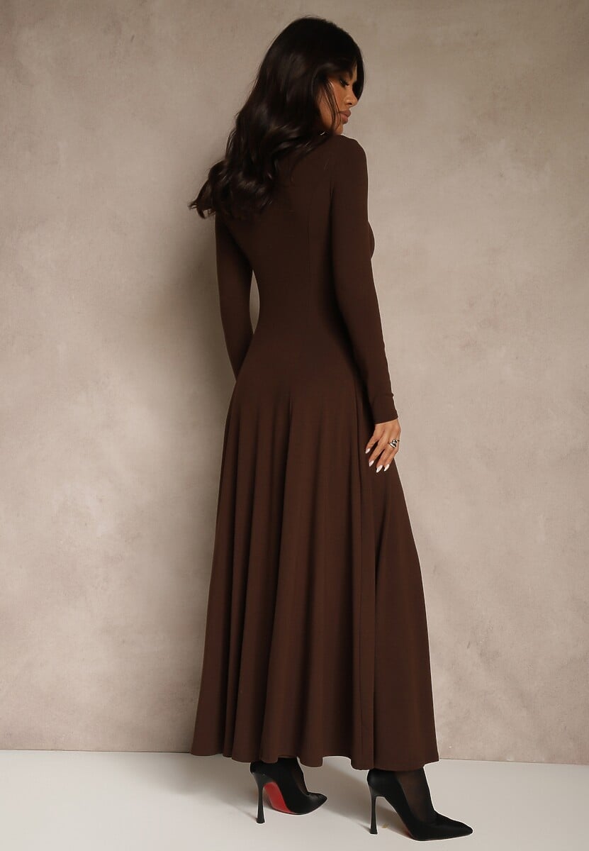 Brązowa Rozkloszowana Sukienka z Bawełny Tusmala 3