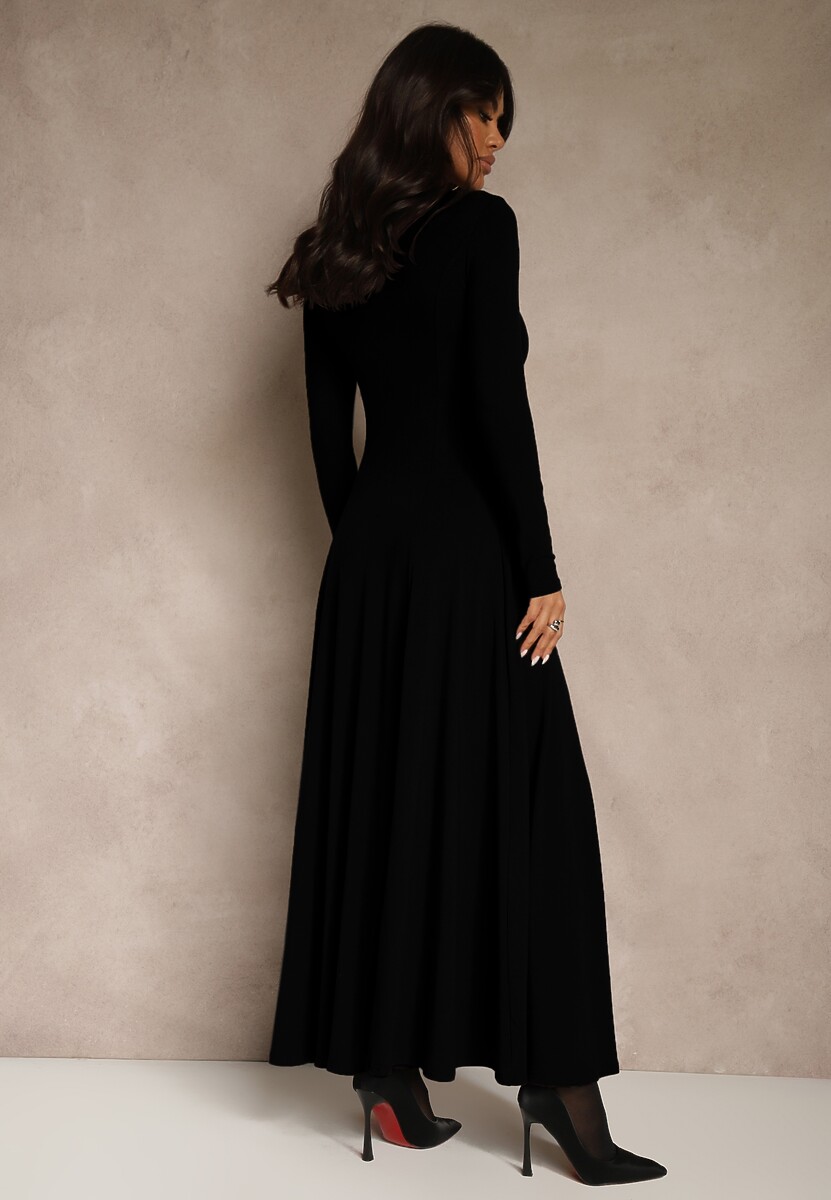 Czarna Rozkloszowana Sukienka z Bawełny Tusmala 3