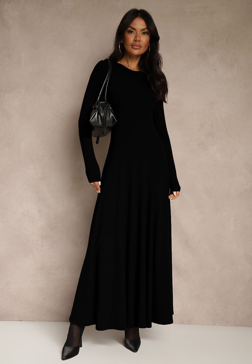 Czarna Rozkloszowana Sukienka z Bawełny Tusmala 2